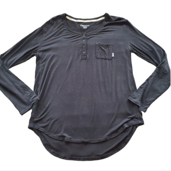 Dkny Tops - DKNY Henley Long Sleeve Top Black Sz S